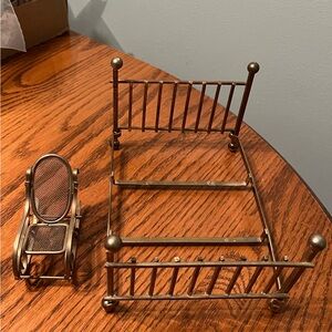 Vintage Brass Bed & Rocking chair Dollhouse Miniatures